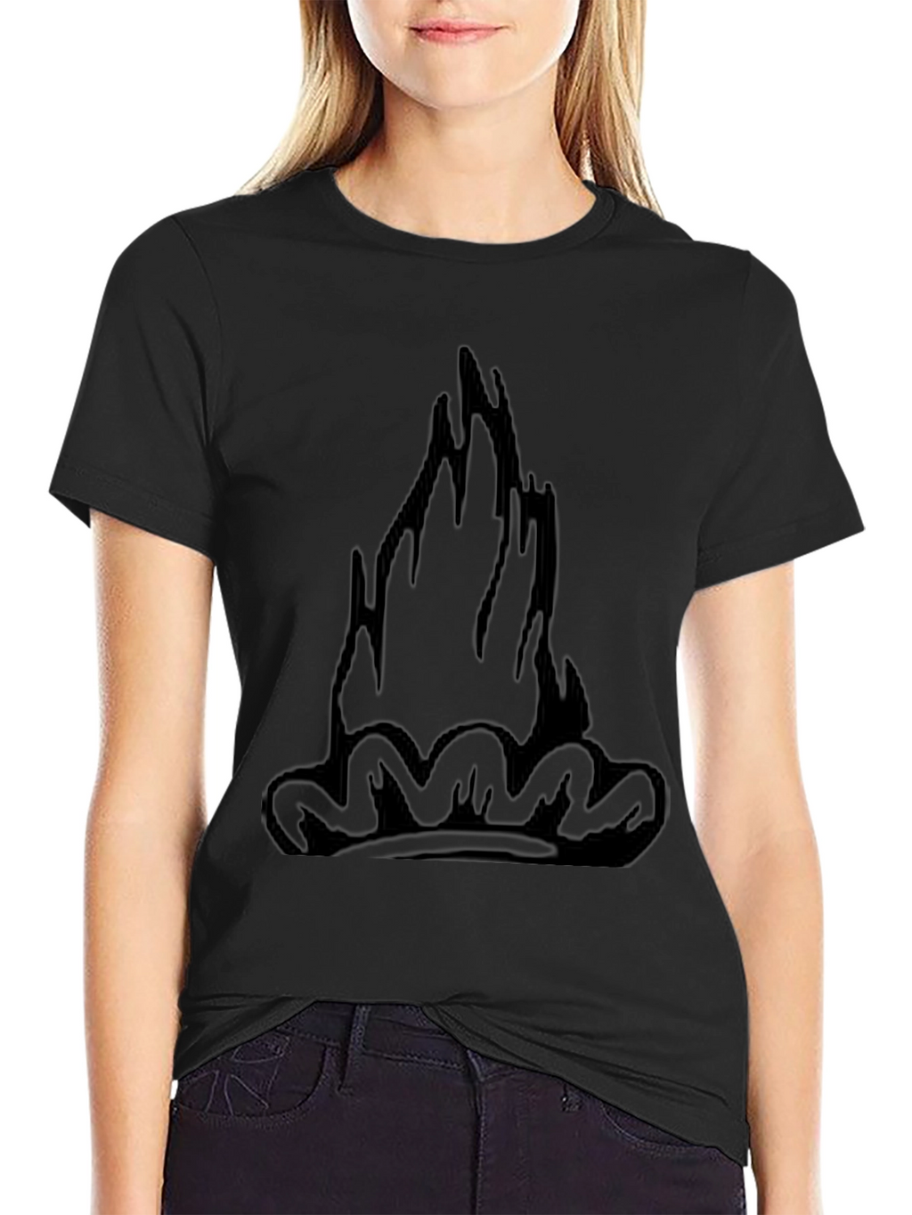Black Tee with Graphic Flame Design