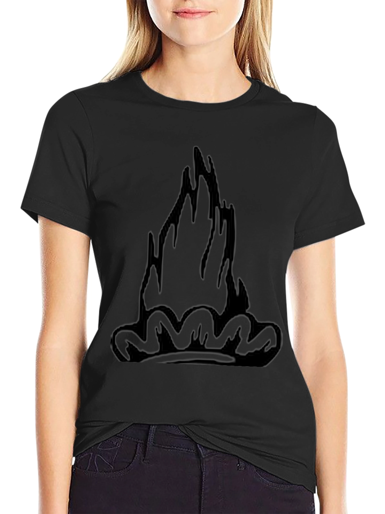 Black Tee with Graphic Flame Design