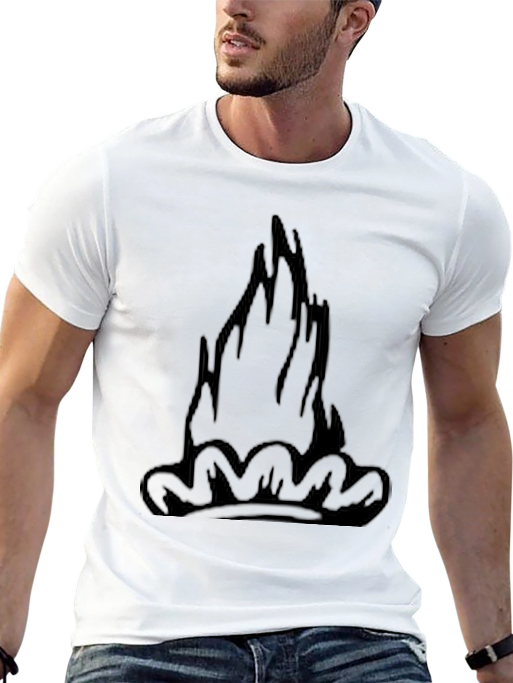 Black Tee with Graphic Flame Design
