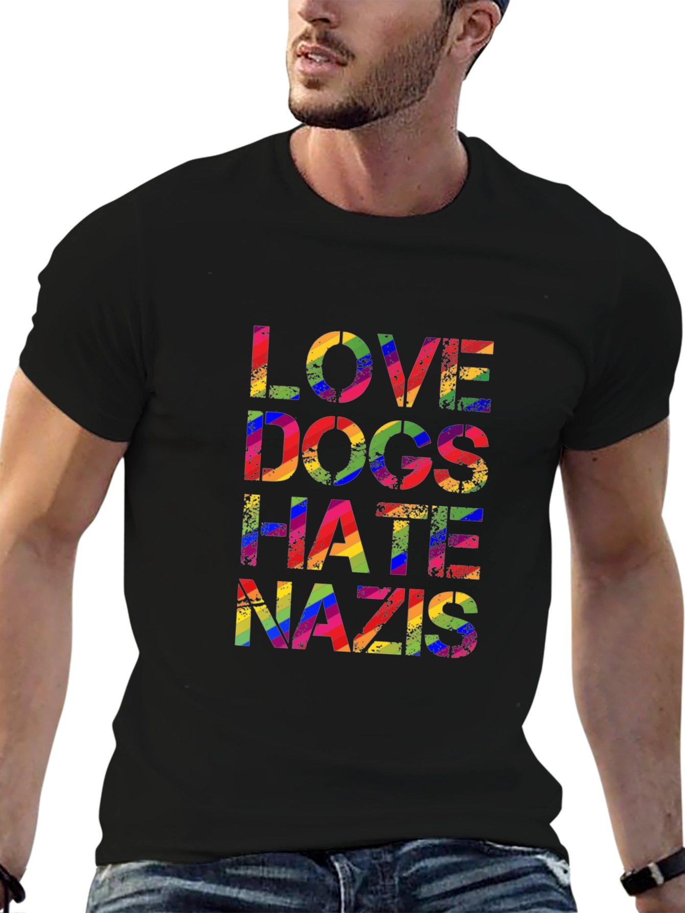 Love Dogs Hate Nazis Rainbow Pride T-Shirt