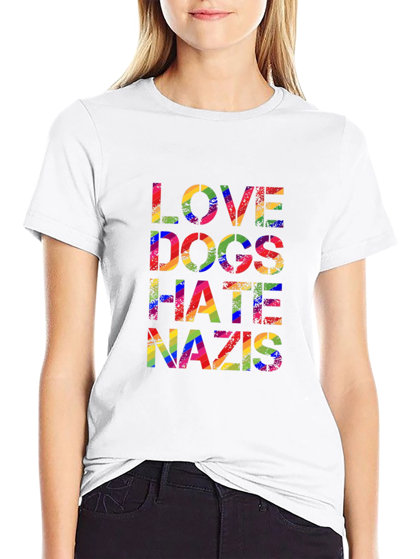 Love Dogs Hate Nazis Rainbow Pride T-Shirt