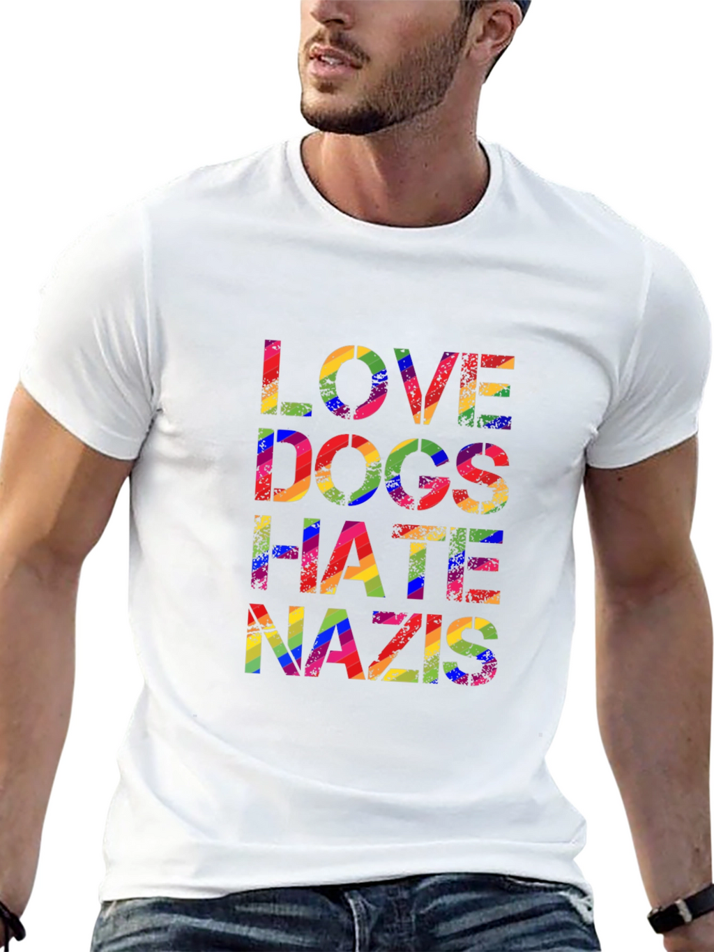 Love Dogs Hate Nazis Rainbow Pride T-Shirt