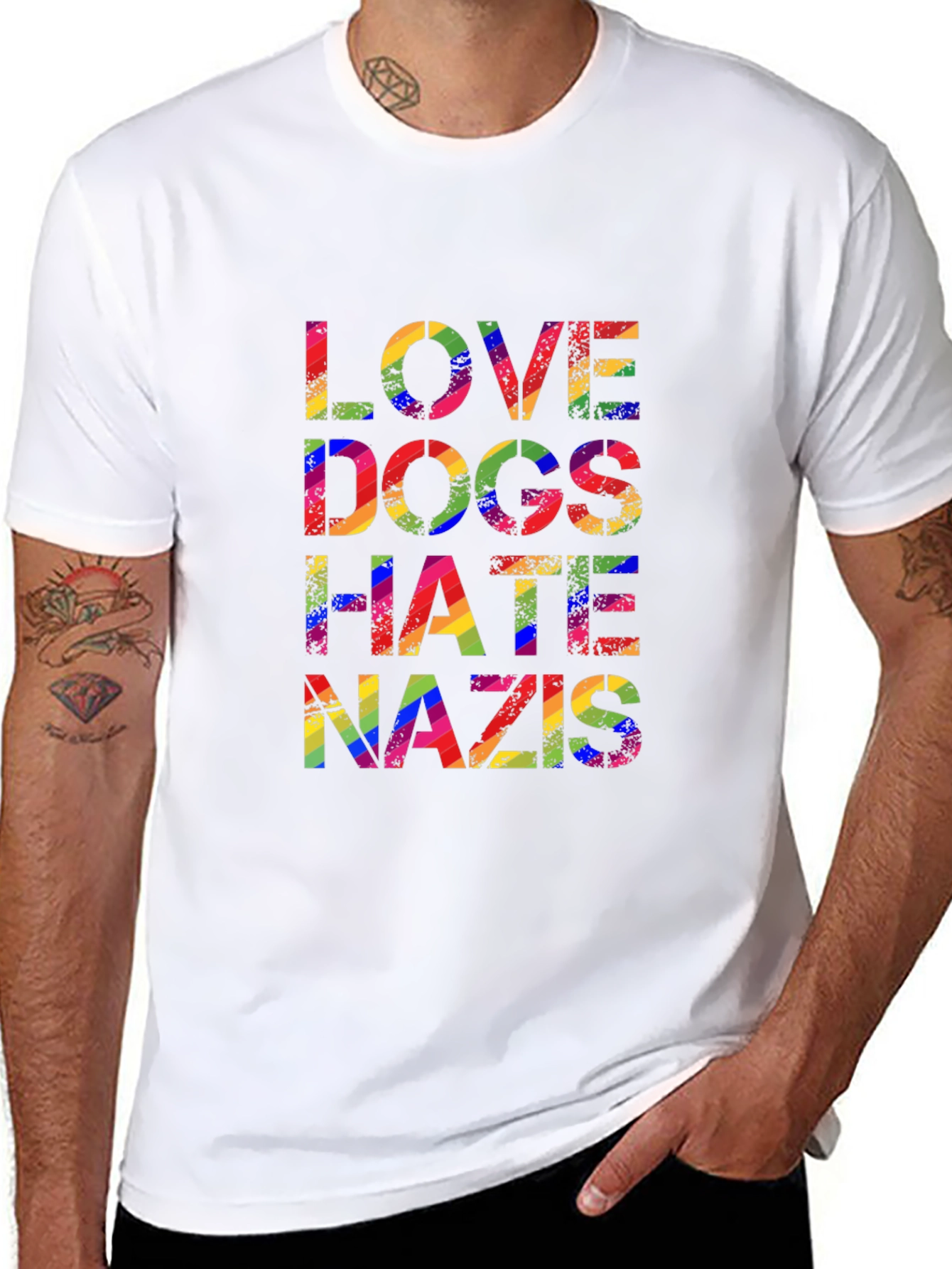 Love Dogs Hate Nazis Rainbow Pride T-Shirt