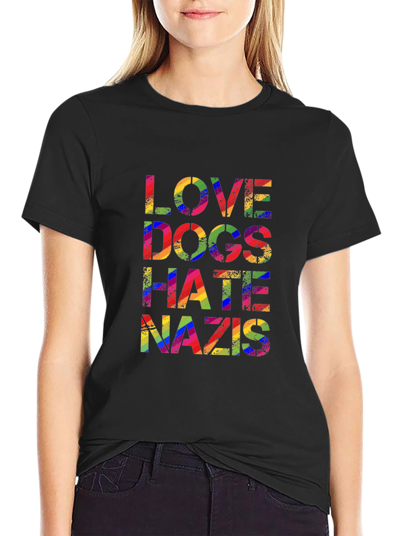 Love Dogs Hate Nazis Rainbow Pride T-Shirt