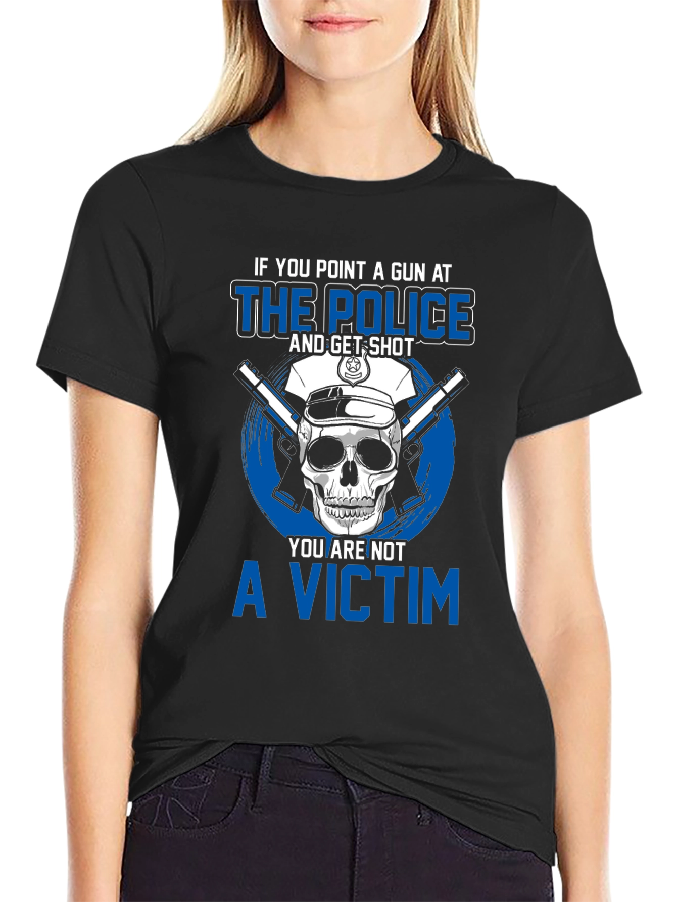 Police Skull T-Shirt - Point a Gun Not a Victim