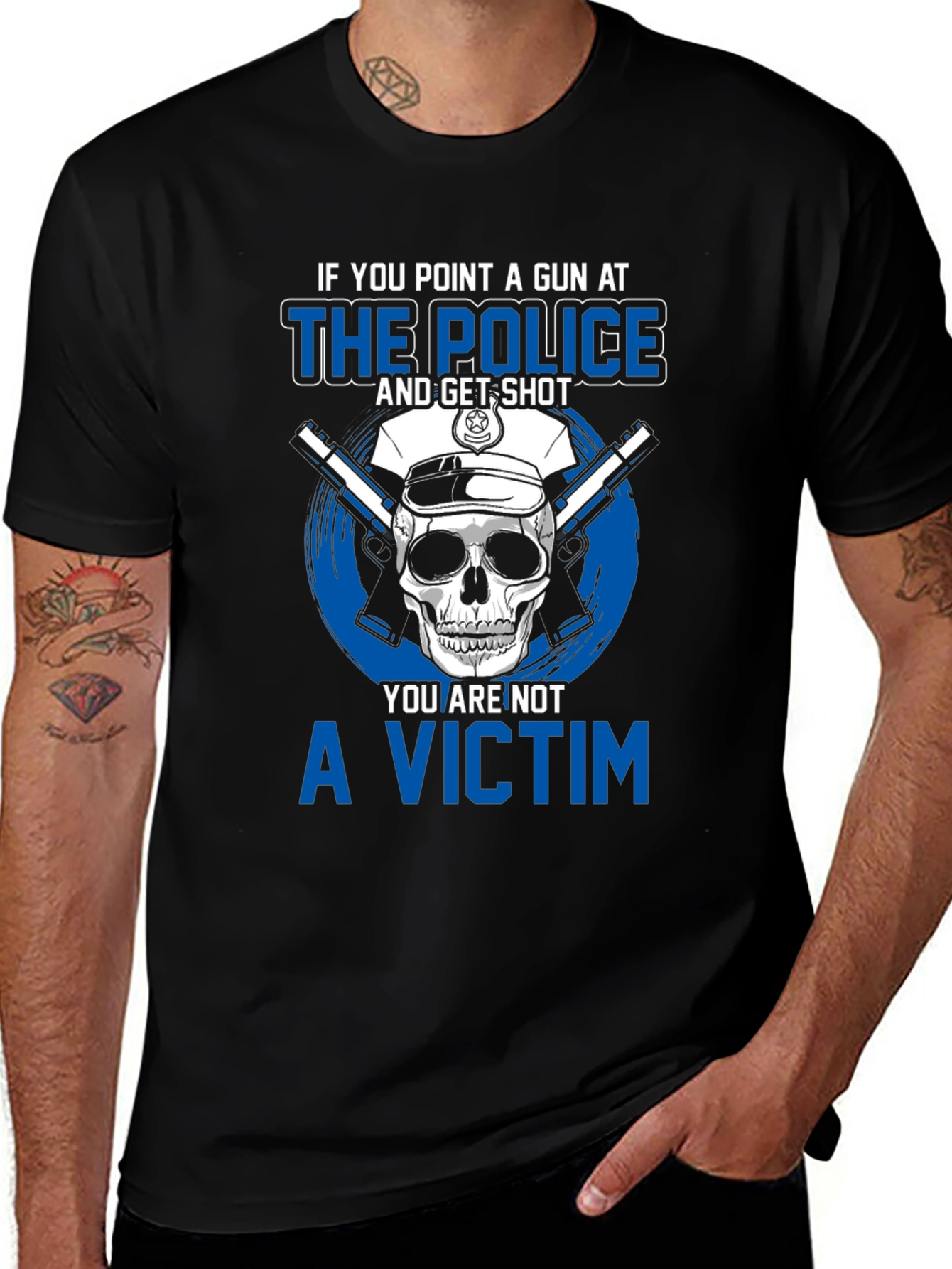 Police Skull T-Shirt - Point a Gun Not a Victim