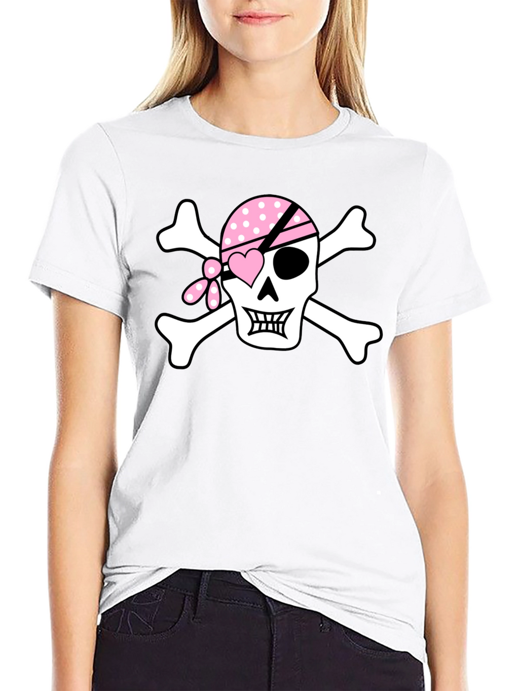 Pink Pirate Skull Graphic T-Shirt