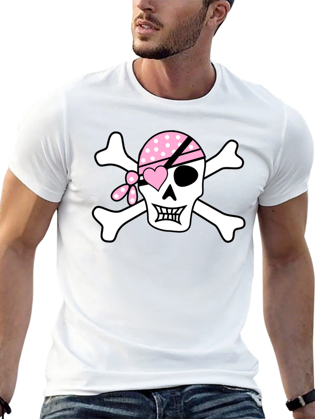 Pink Pirate Skull Graphic T-Shirt