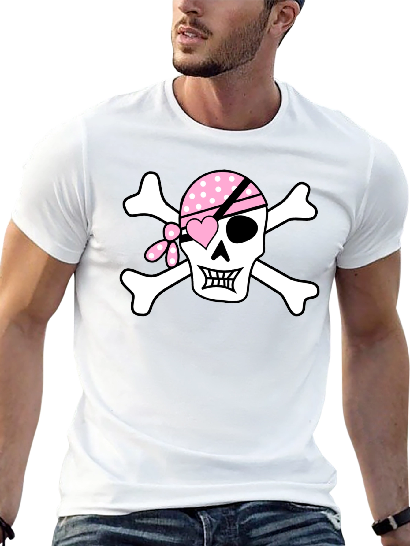 Pink Pirate Skull Graphic T-Shirt