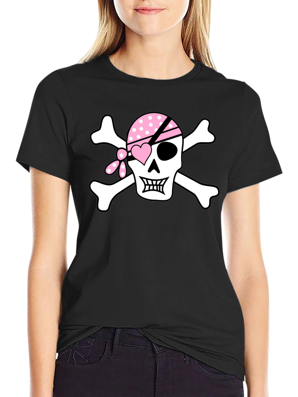 Pink Pirate Skull Graphic T-Shirt