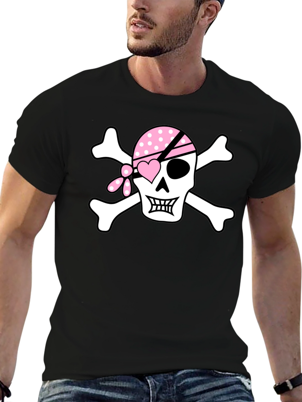 Pink Pirate Skull Graphic T-Shirt