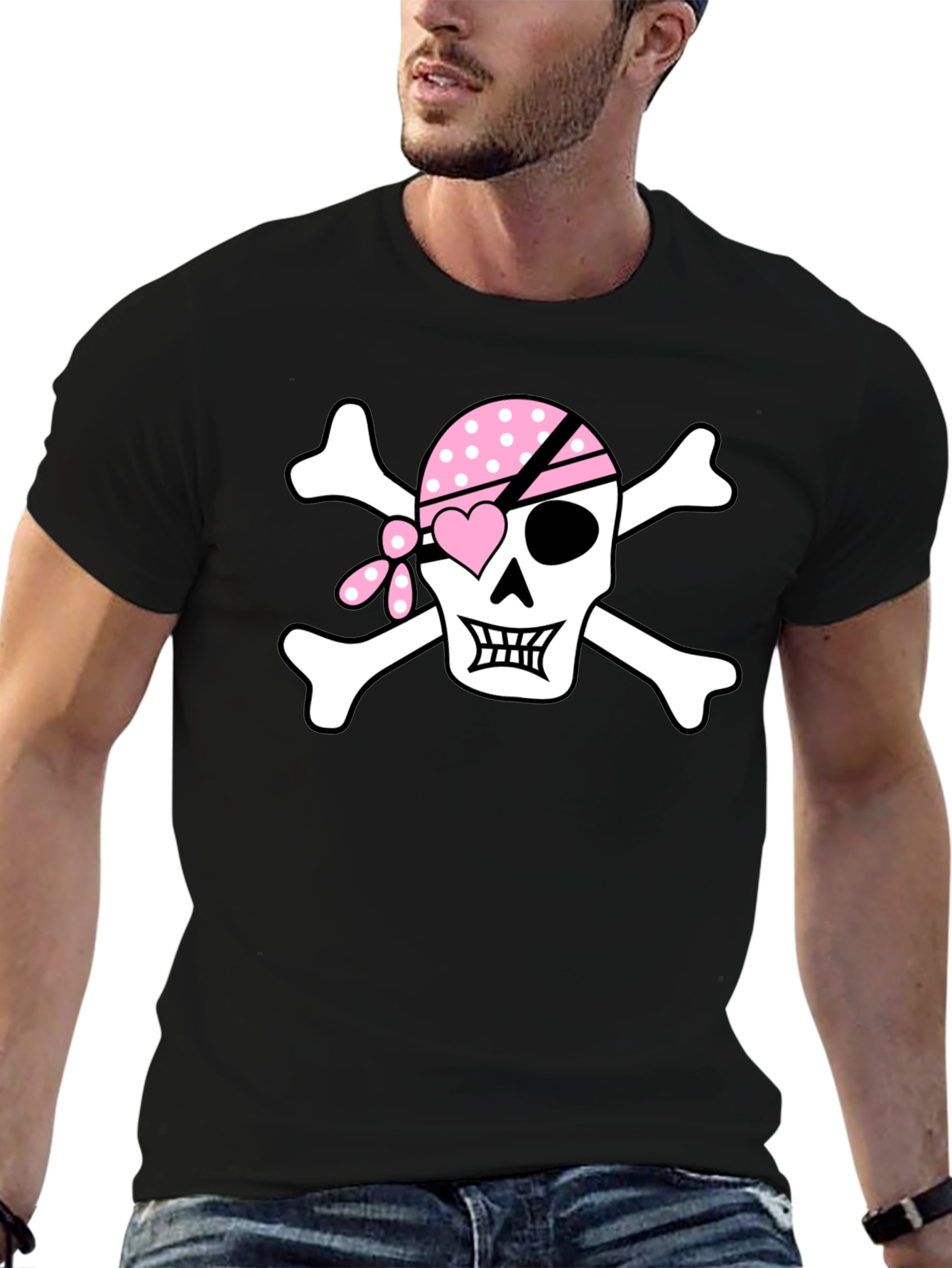 Pink Pirate Skull Graphic T-Shirt