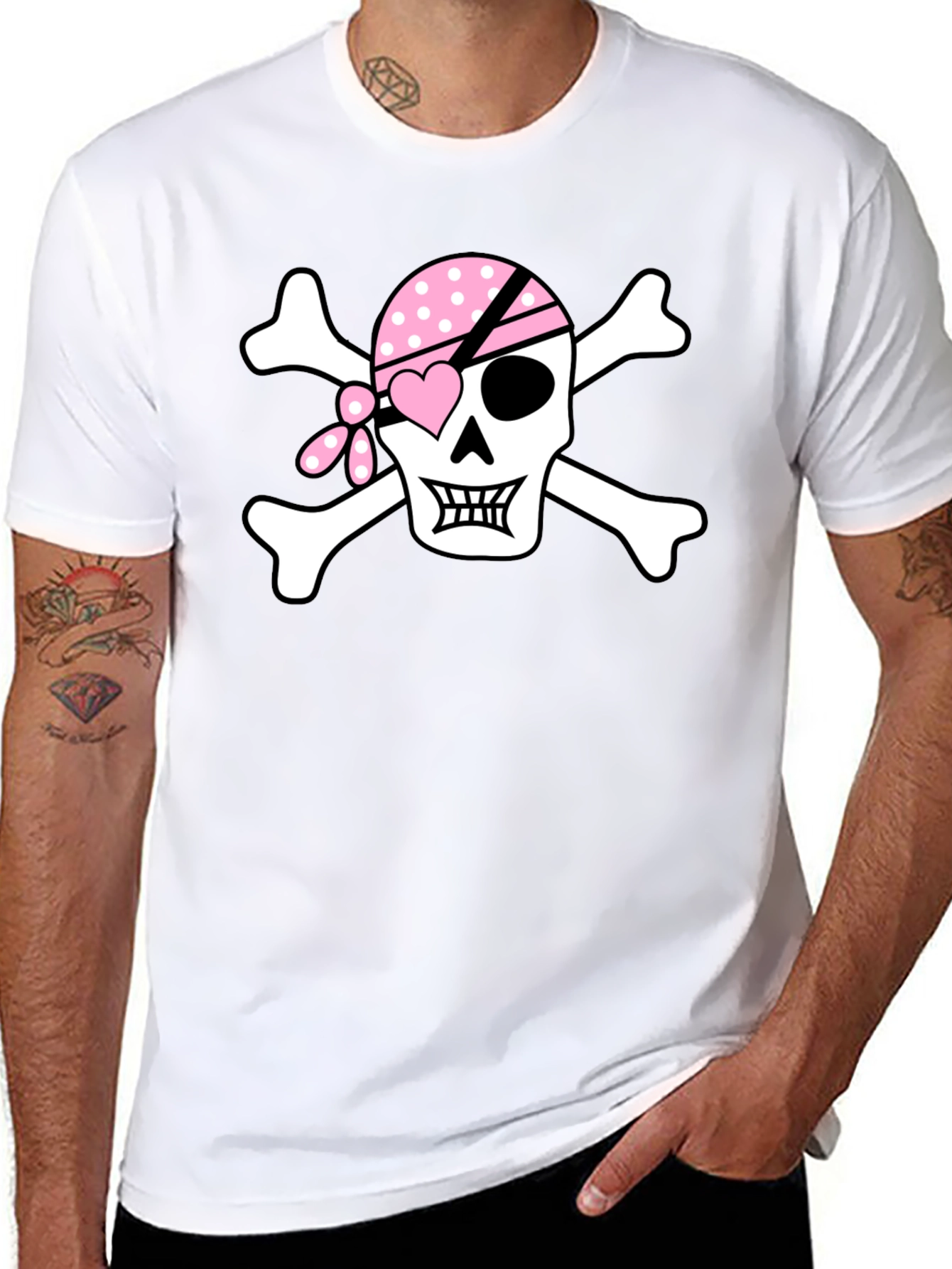 Pink Pirate Skull Graphic T-Shirt