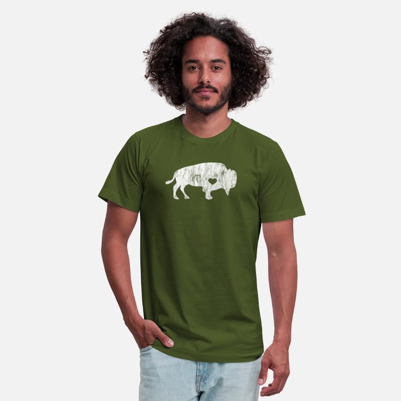White Raging Buffalo Distressed TShirt I Love