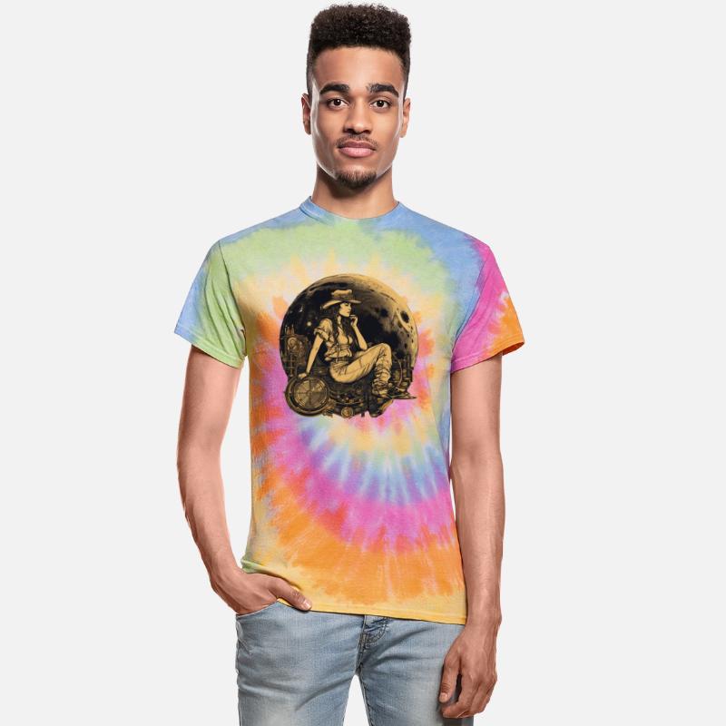 Woman in a golden moon steampunk style