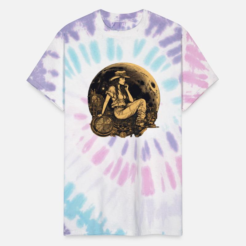 Woman in a golden moon steampunk style