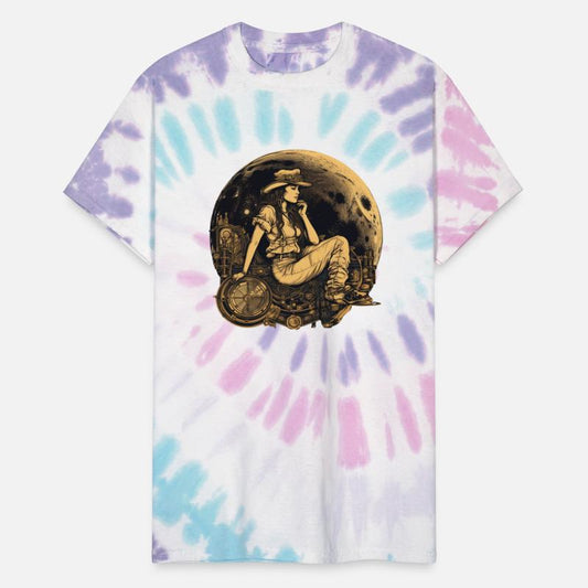 Woman in a golden moon steampunk style