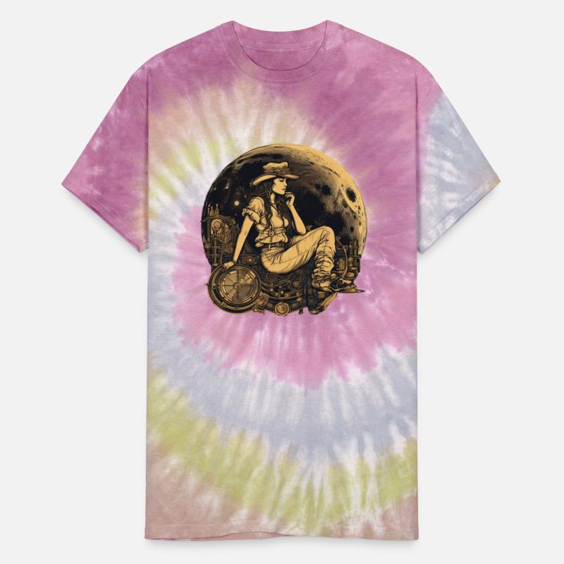 Woman in a golden moon steampunk style