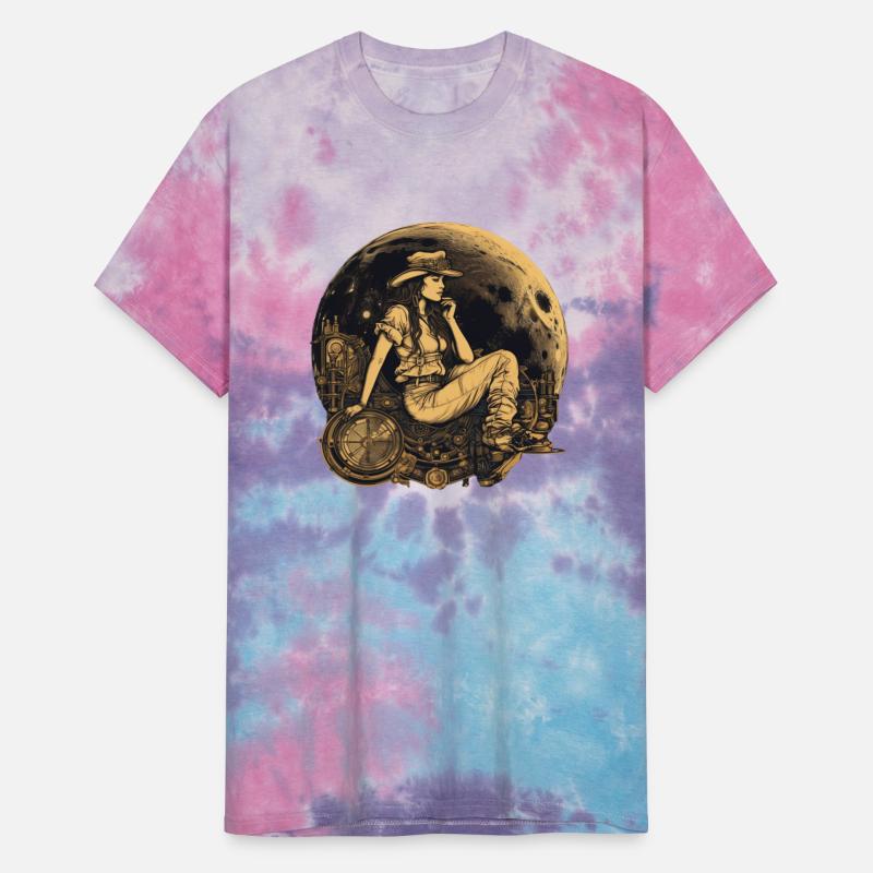 Woman in a golden moon steampunk style