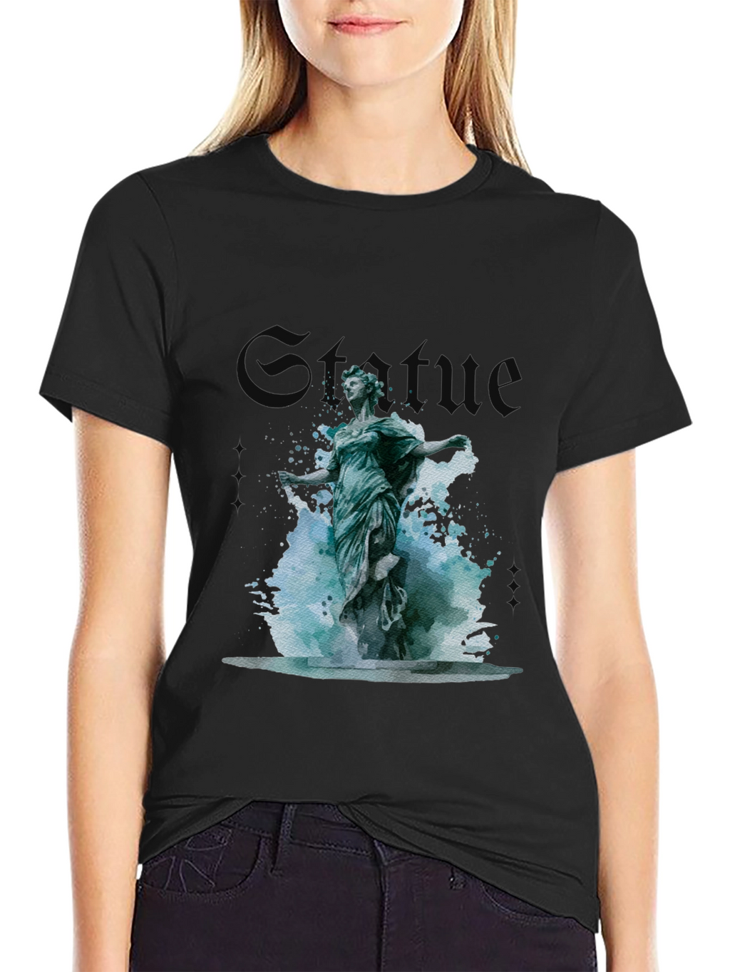 Statue Graphic Print T-Shirt - Stylish Black Tee