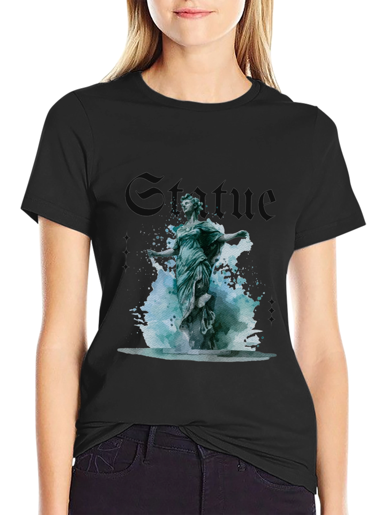 Statue Graphic Print T-Shirt - Stylish Black Tee