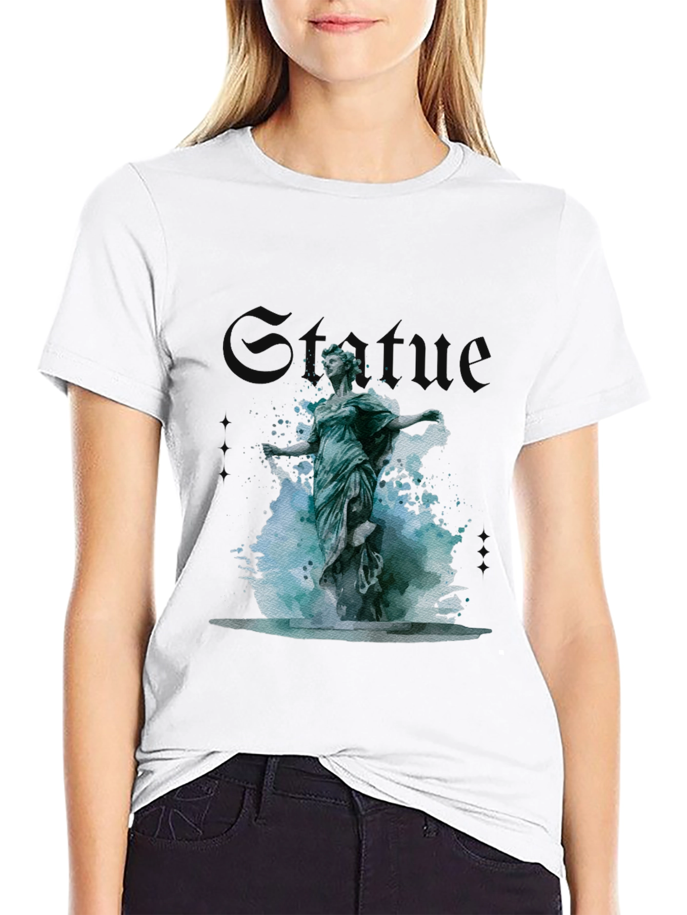 Statue Graphic Print T-Shirt - Stylish Black Tee