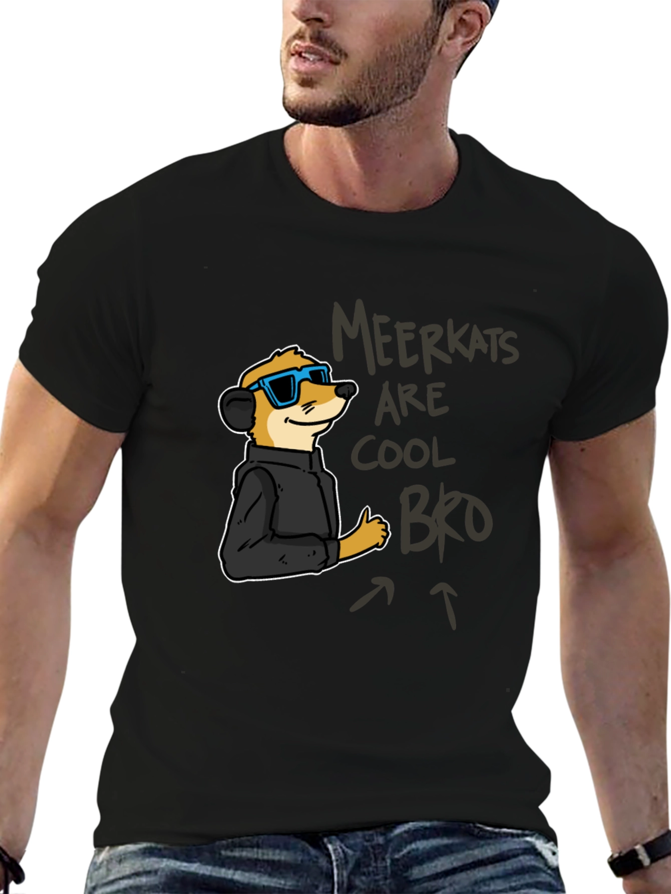 Cool Meerkat Graphic Tee - Black Casual T-Shirt