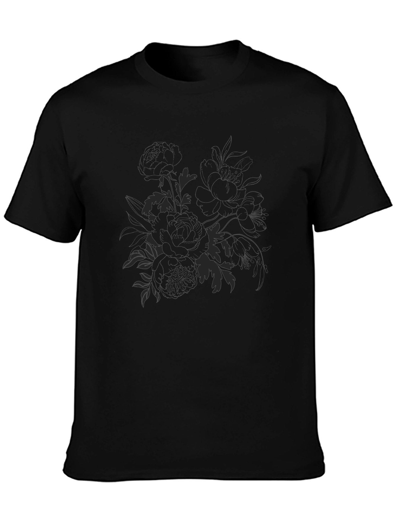 Mens Black Floral Graphic T-Shirt