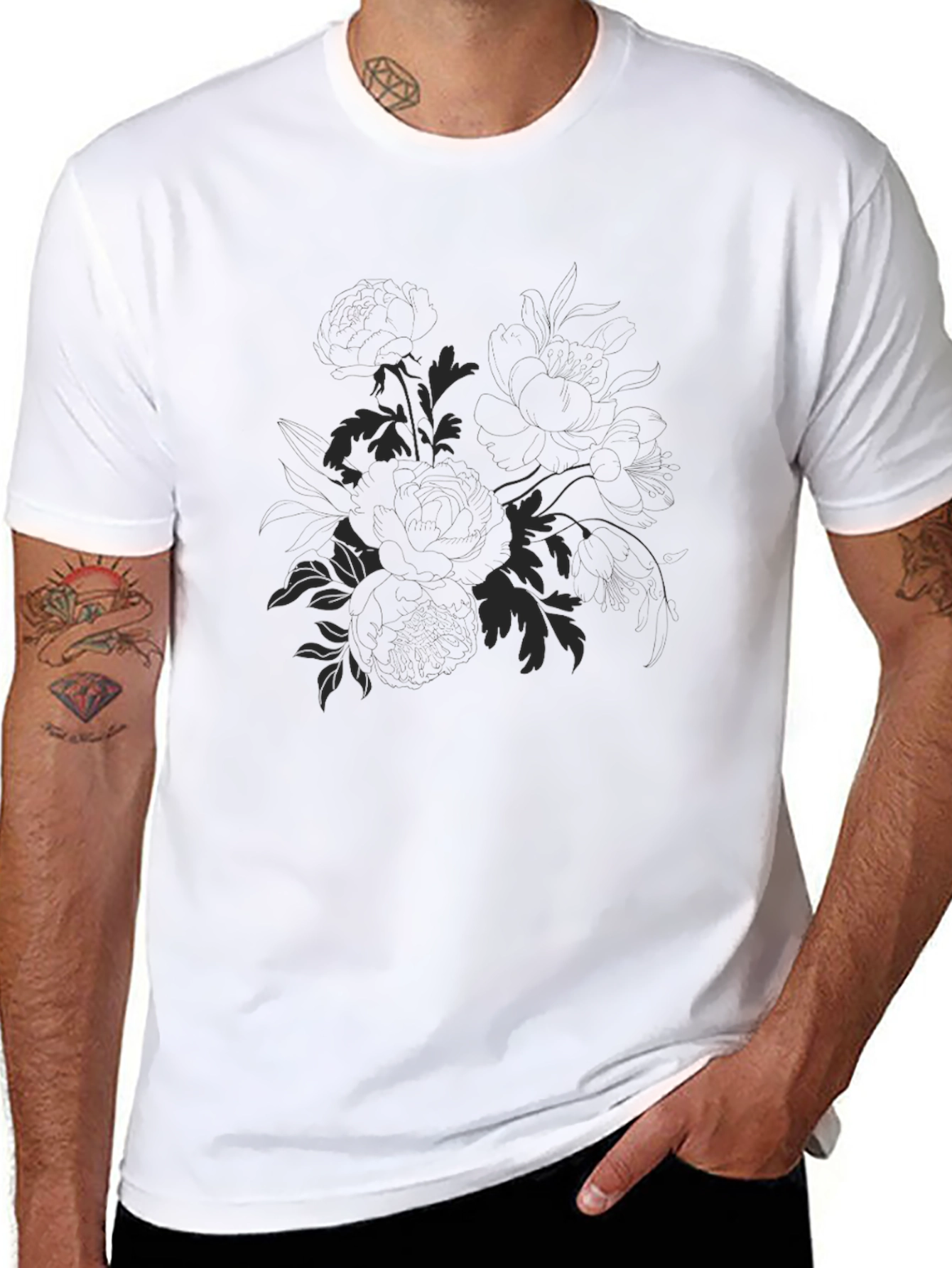 Mens Black Floral Graphic T-Shirt