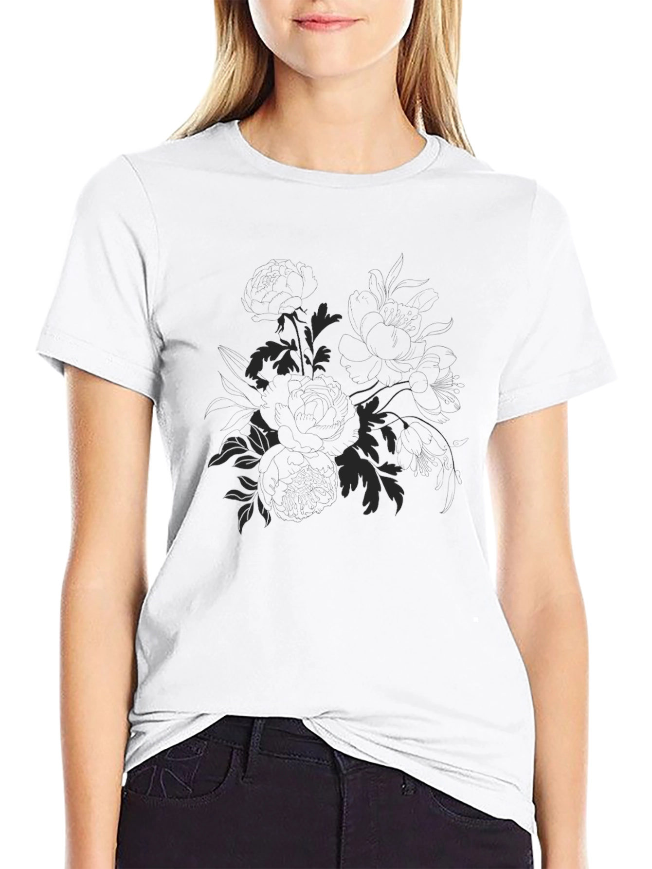 Mens Black Floral Graphic T-Shirt