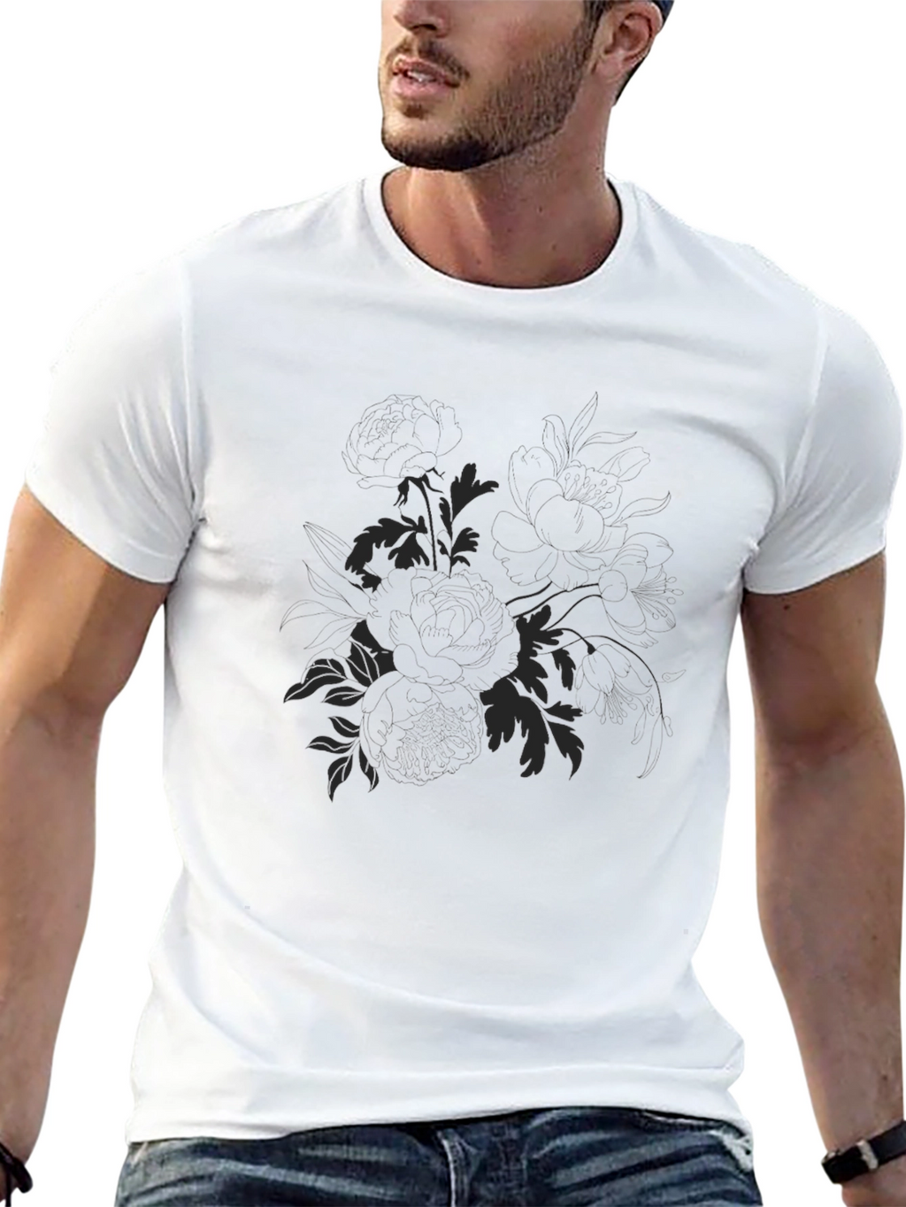 Mens Black Floral Graphic T-Shirt