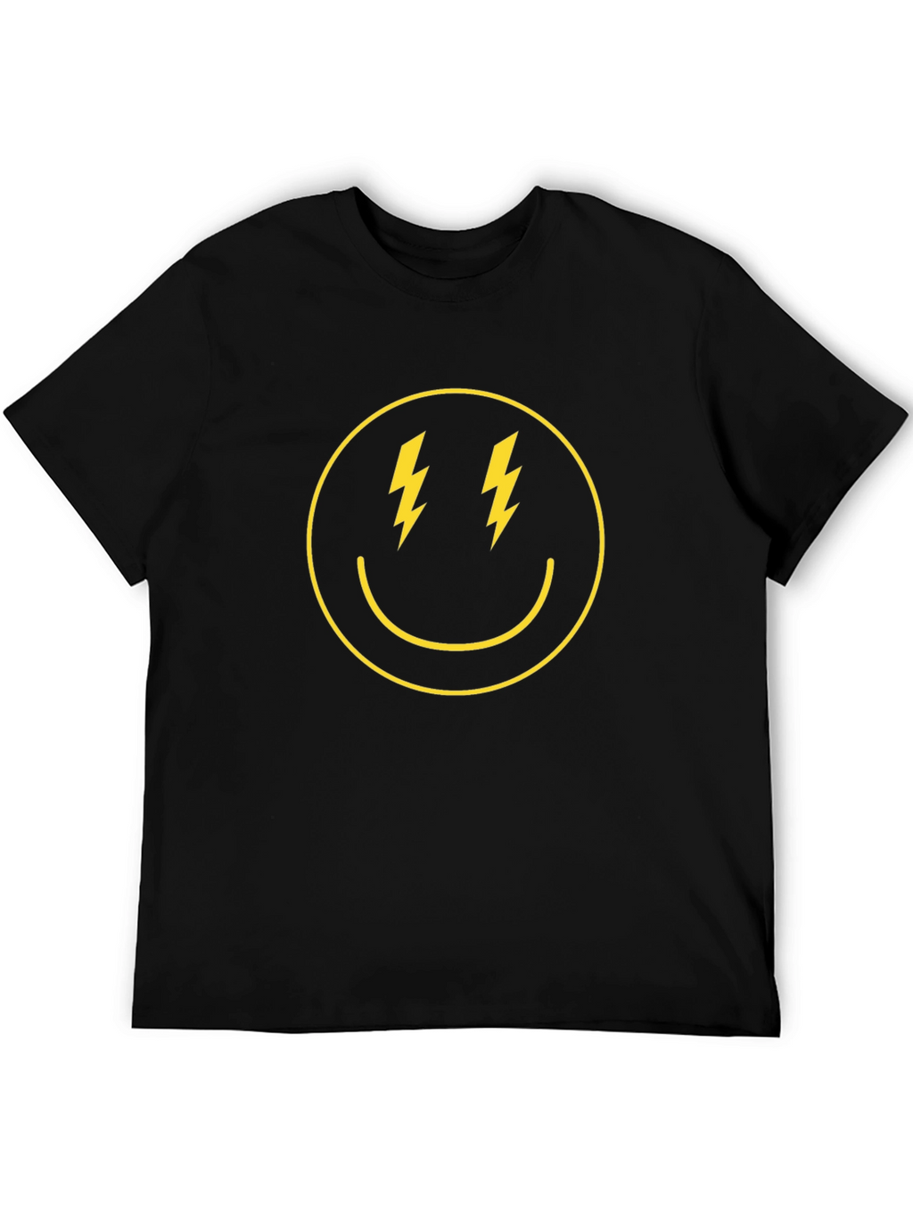 Lightning Bolt Smiley Face Graphic Tee - Black
