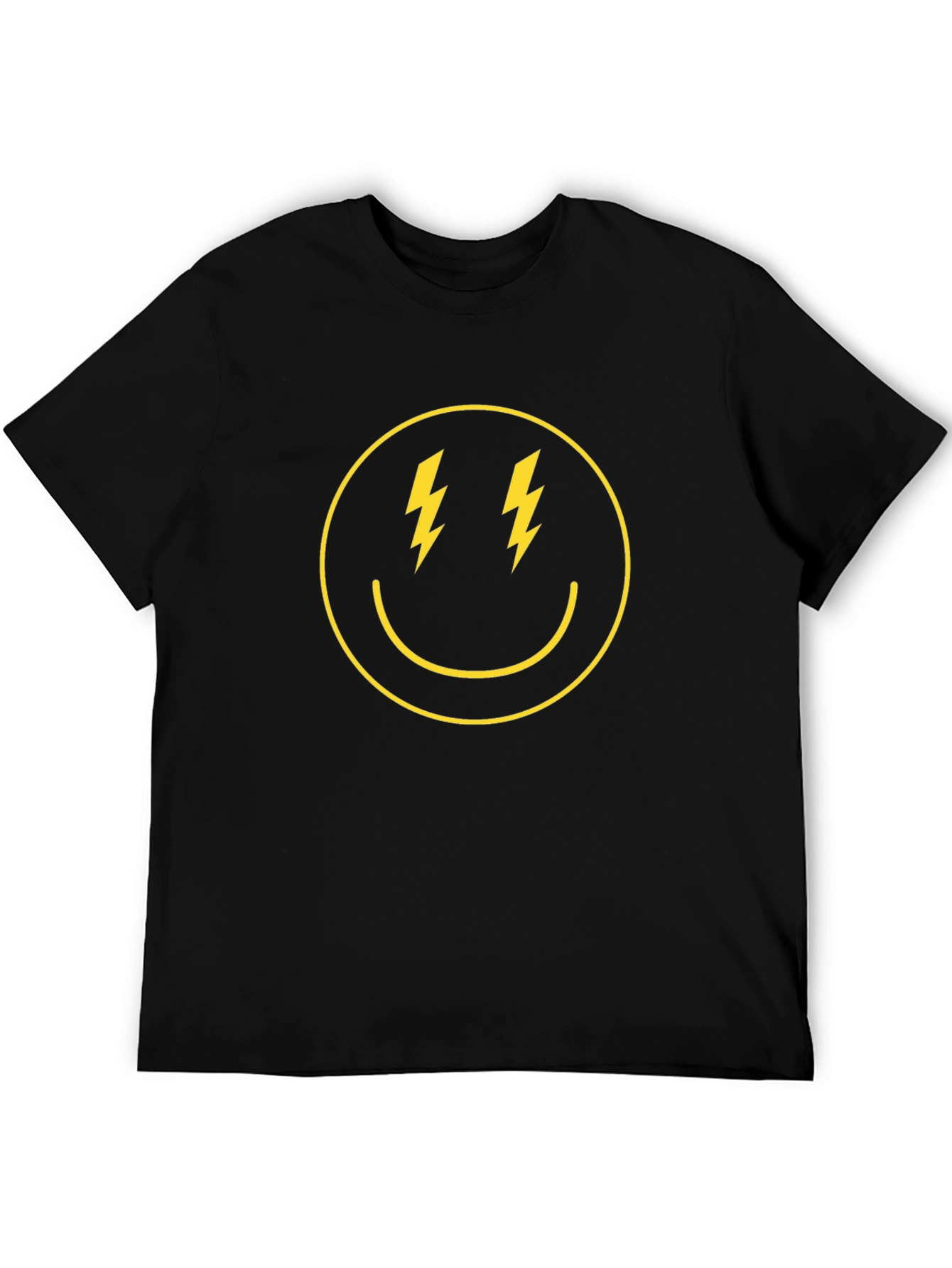 Lightning Bolt Smiley Face Graphic Tee - Black