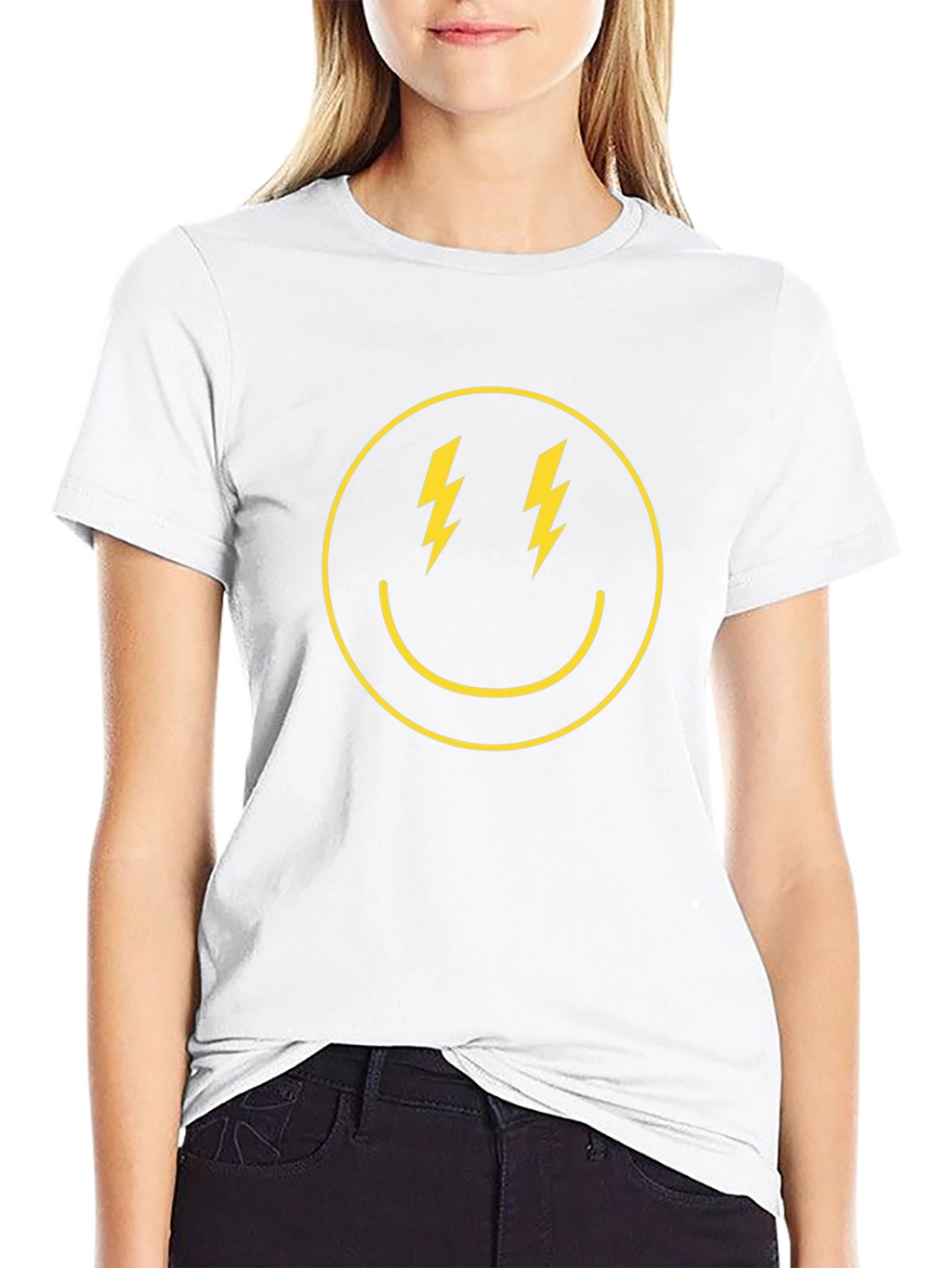 Lightning Bolt Smiley Face Graphic Tee - Black