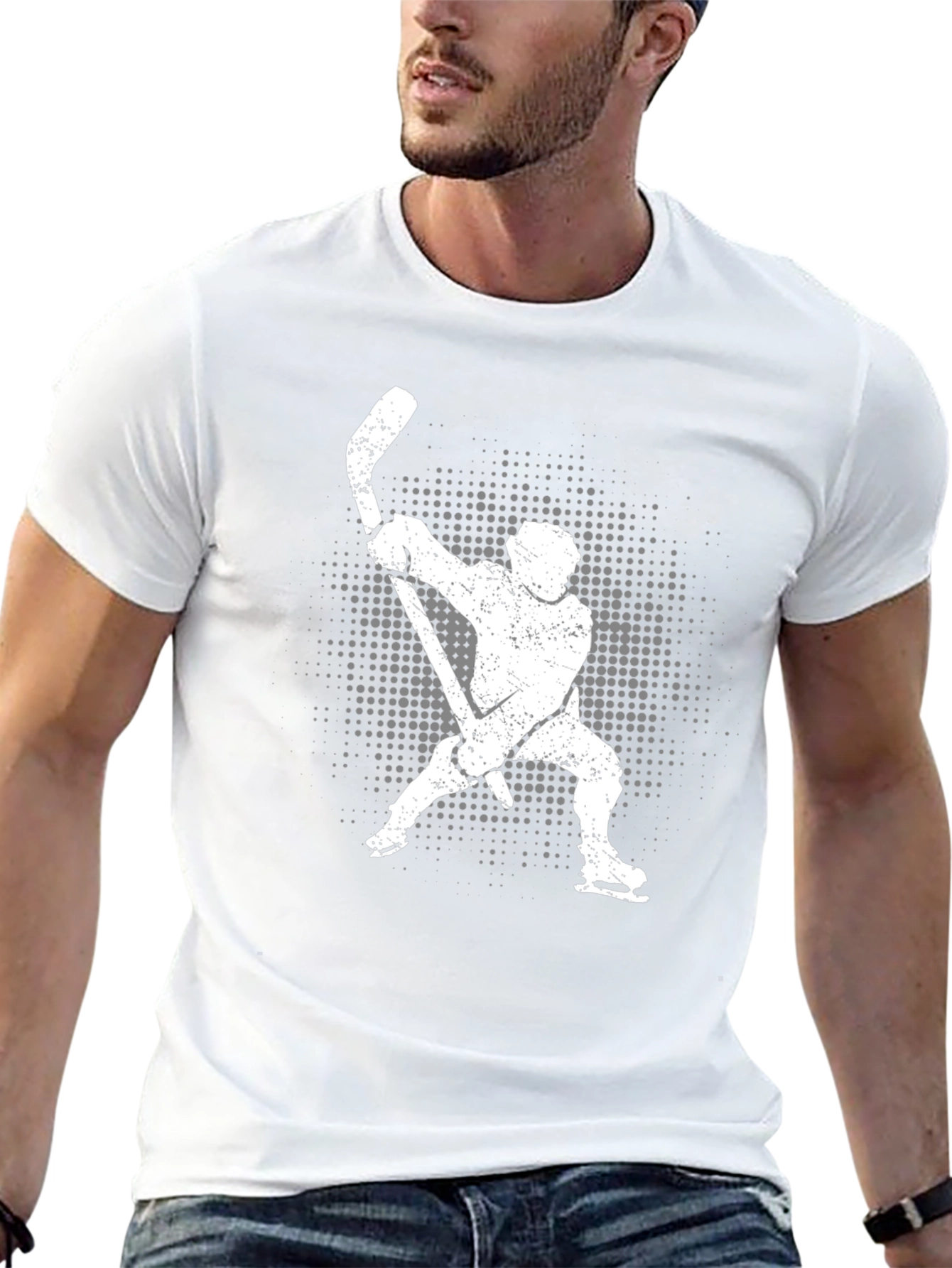 Hockey Player Graphic T-Shirt - Black