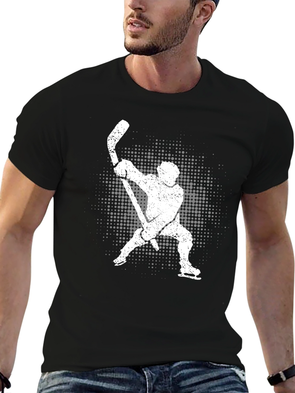Hockey Player Graphic T-Shirt - Black