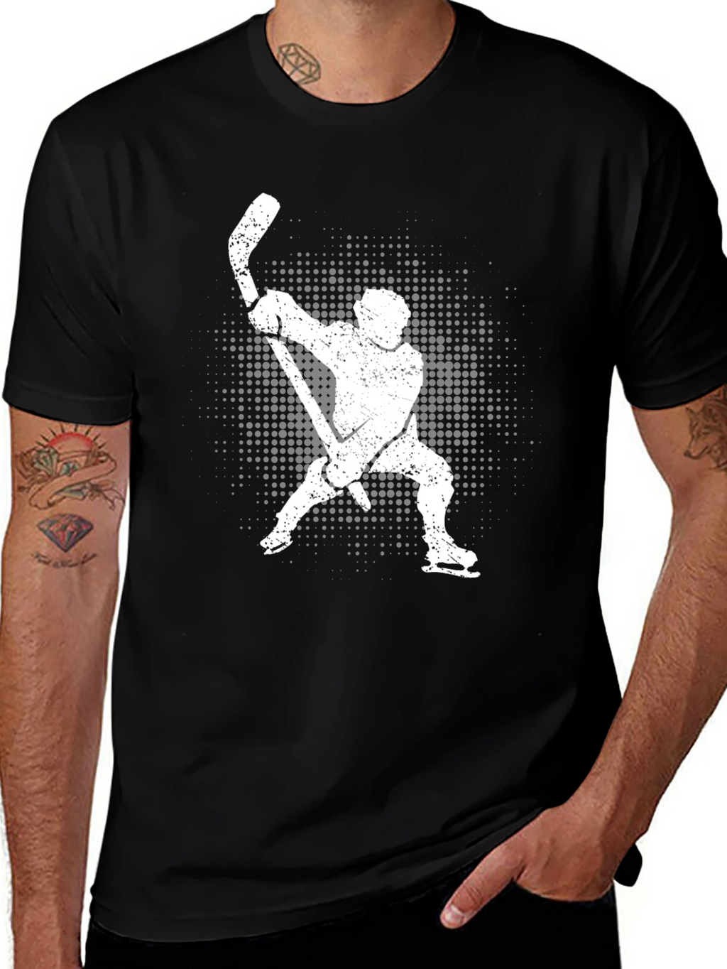 Hockey Player Graphic T-Shirt - Black