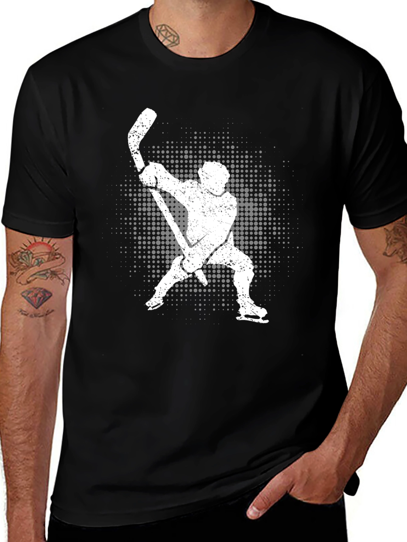 Hockey Player Graphic T-Shirt - Black