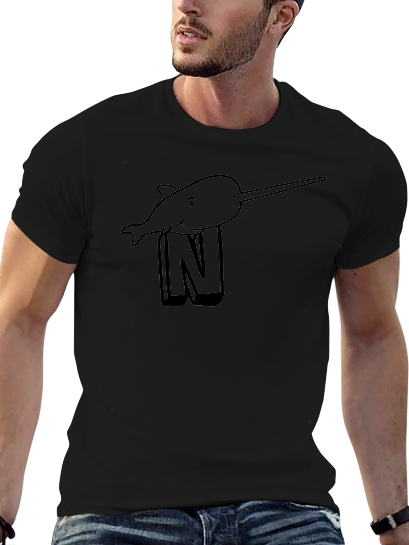 Narwhal N T-Shirt - Black Cotton Tee
