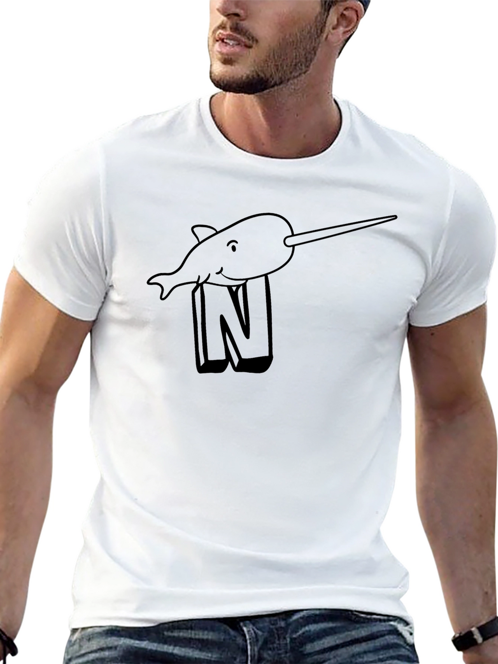 Narwhal N T-Shirt - Black Cotton Tee