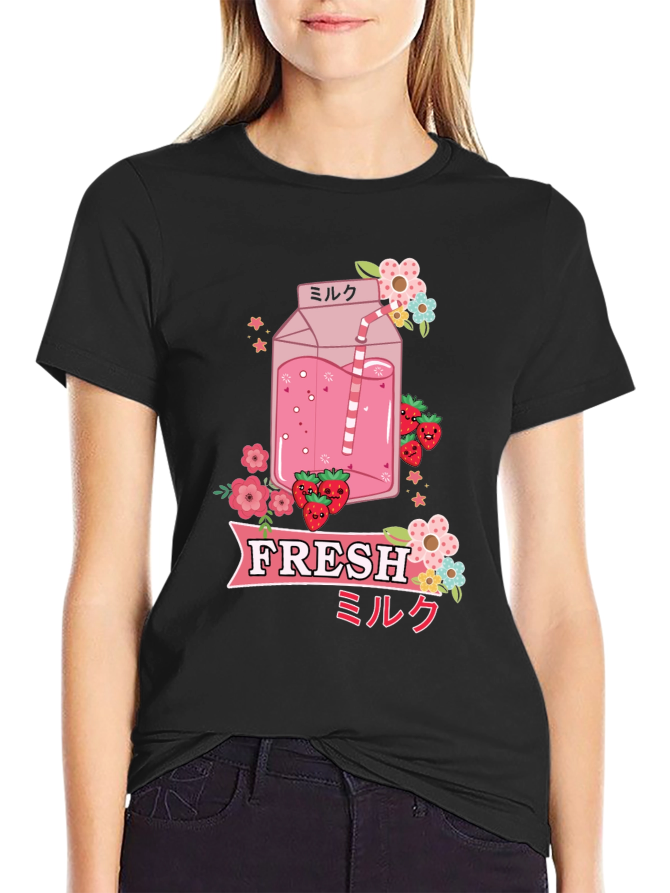 Kawaii Strawberry Milk T-Shirt - Fresh Anime Style