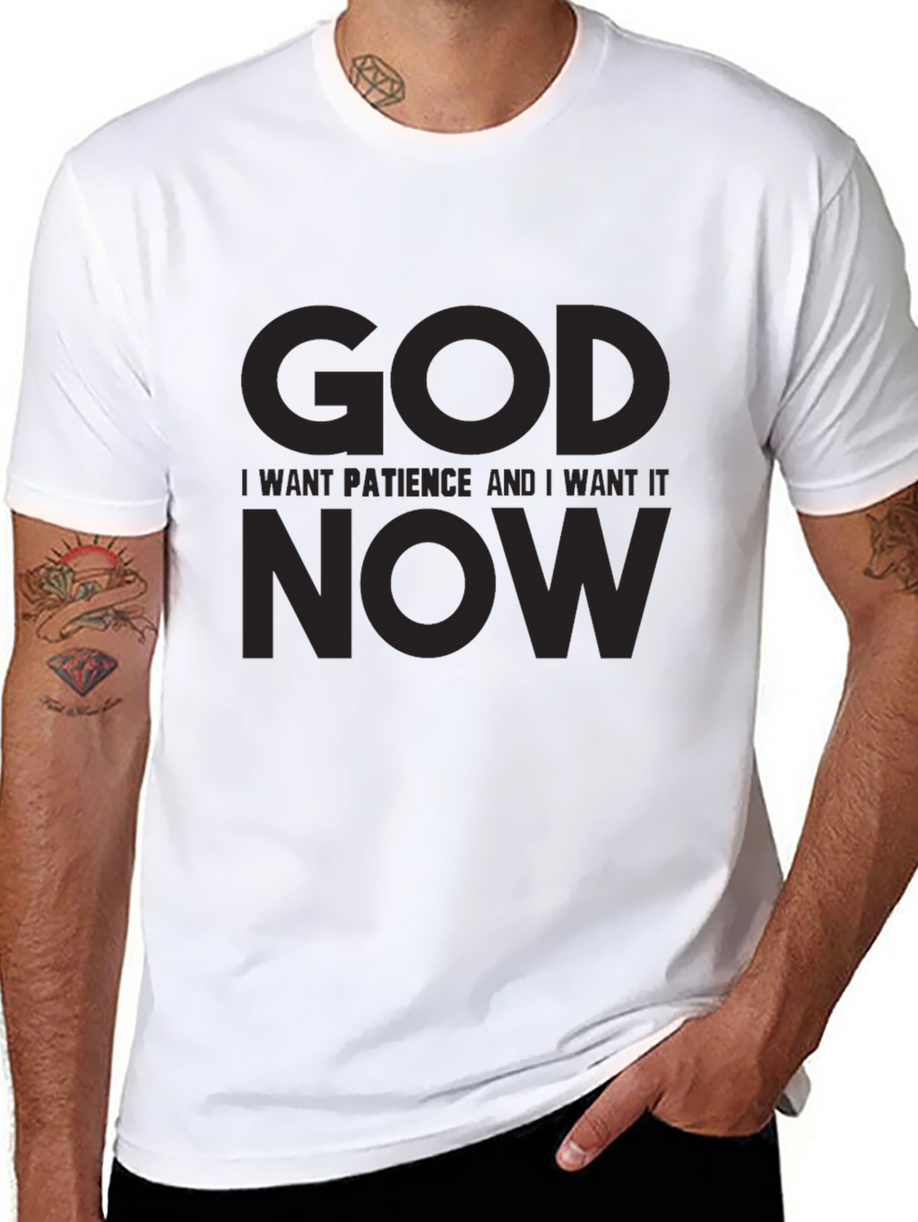 Humorous Graphic T-Shirt: God I Want Patience NOW
