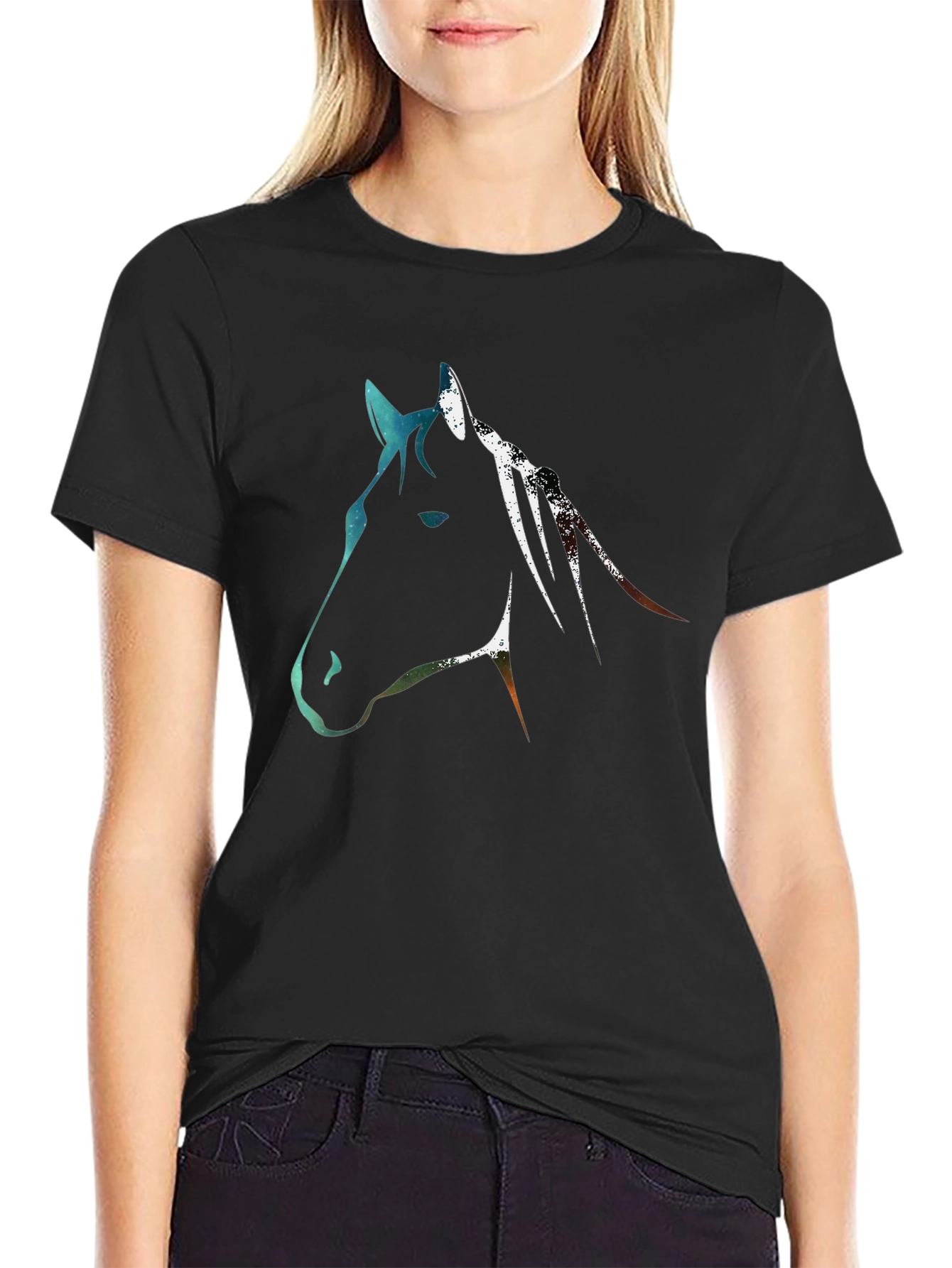 Abstract Horse Graphic Tee - Black