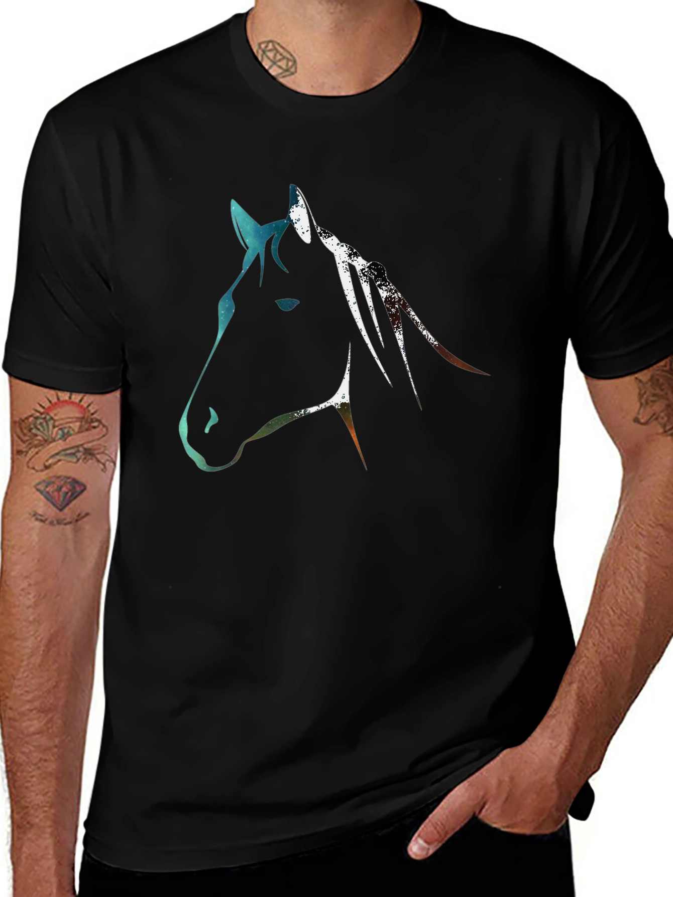 Abstract Horse Graphic Tee - Black