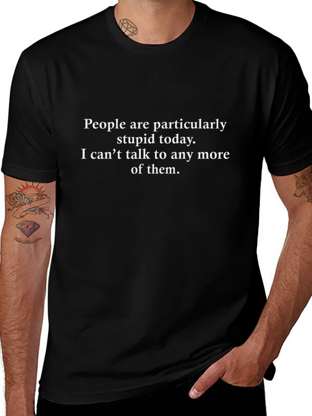 Humorous Stupid People Graphic Tee - Black