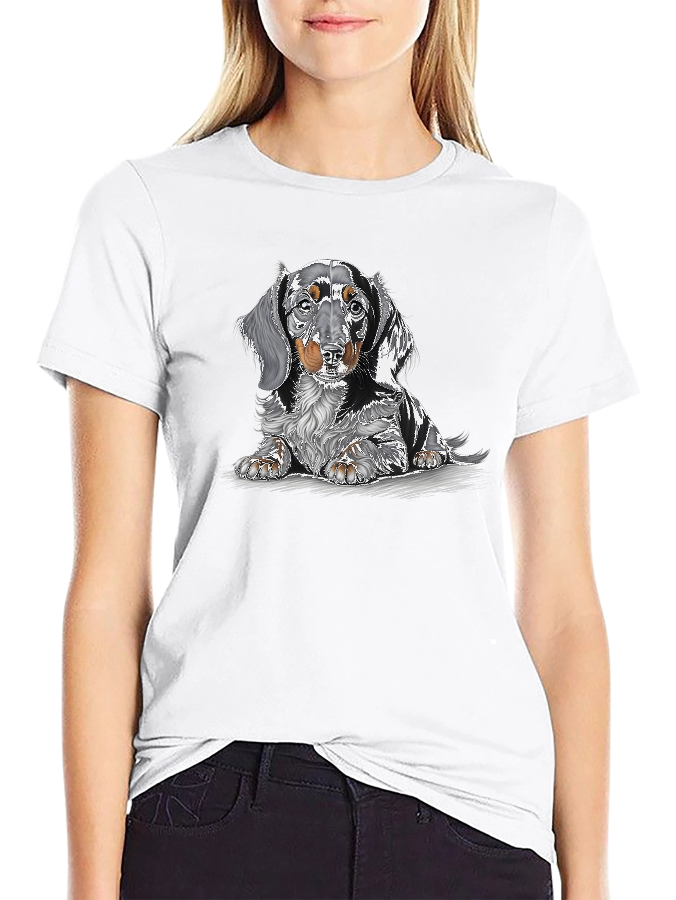 Dachshund Dog Graphic Print Black T-Shirt