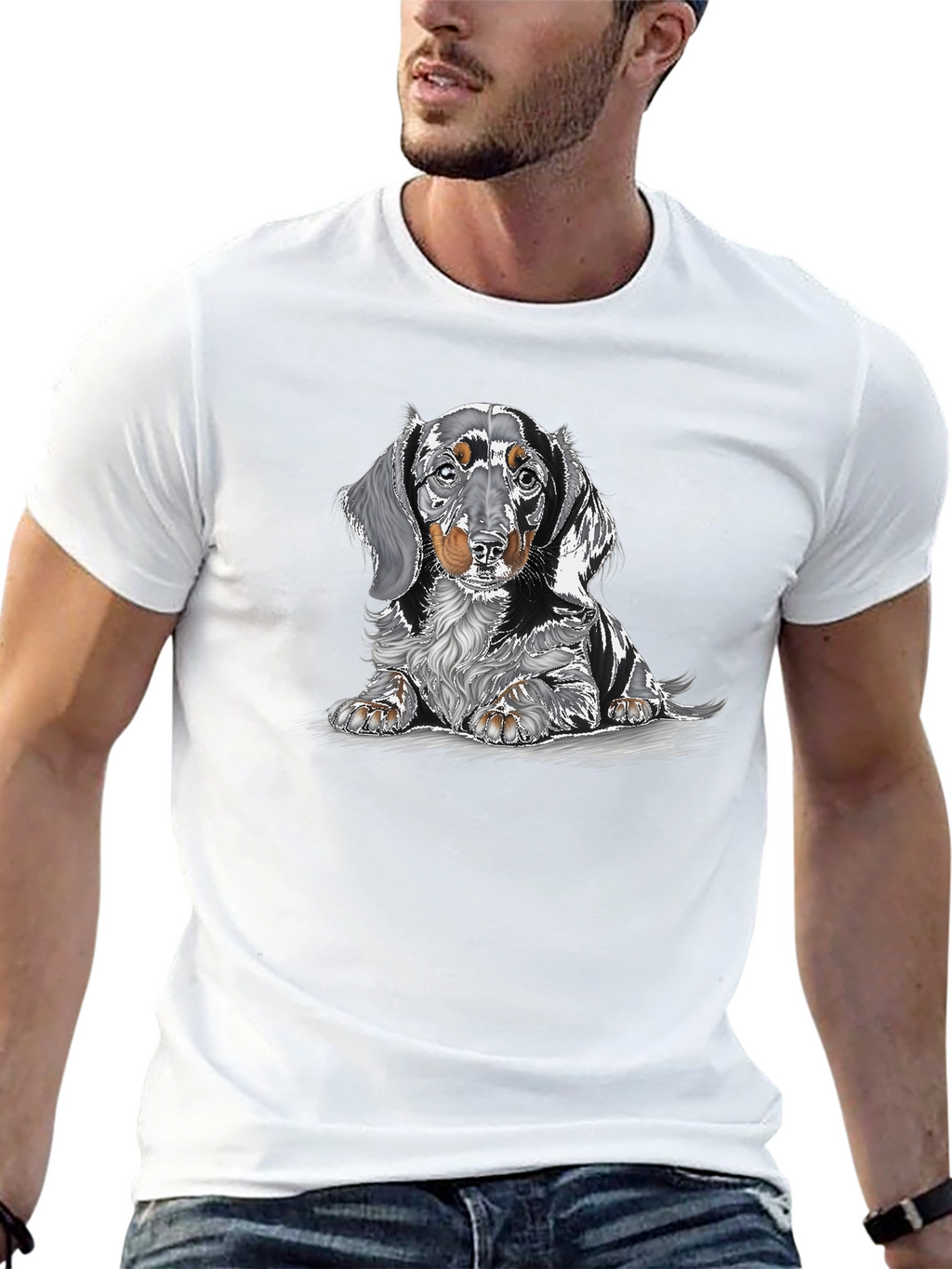 Dachshund Dog Graphic Print Black T-Shirt
