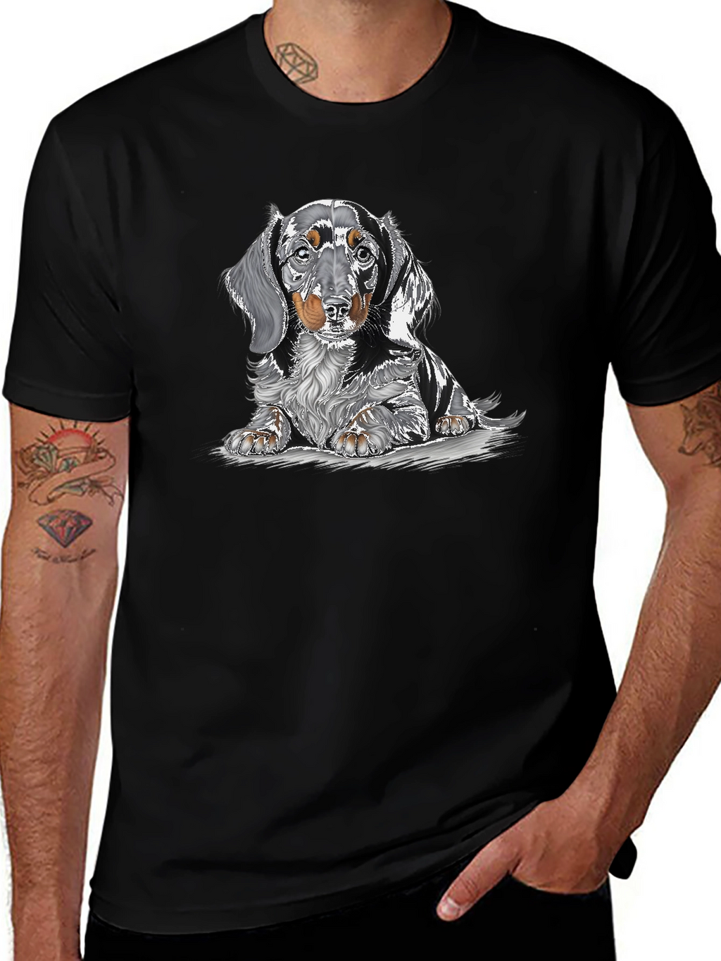Dachshund Dog Graphic Print Black T-Shirt