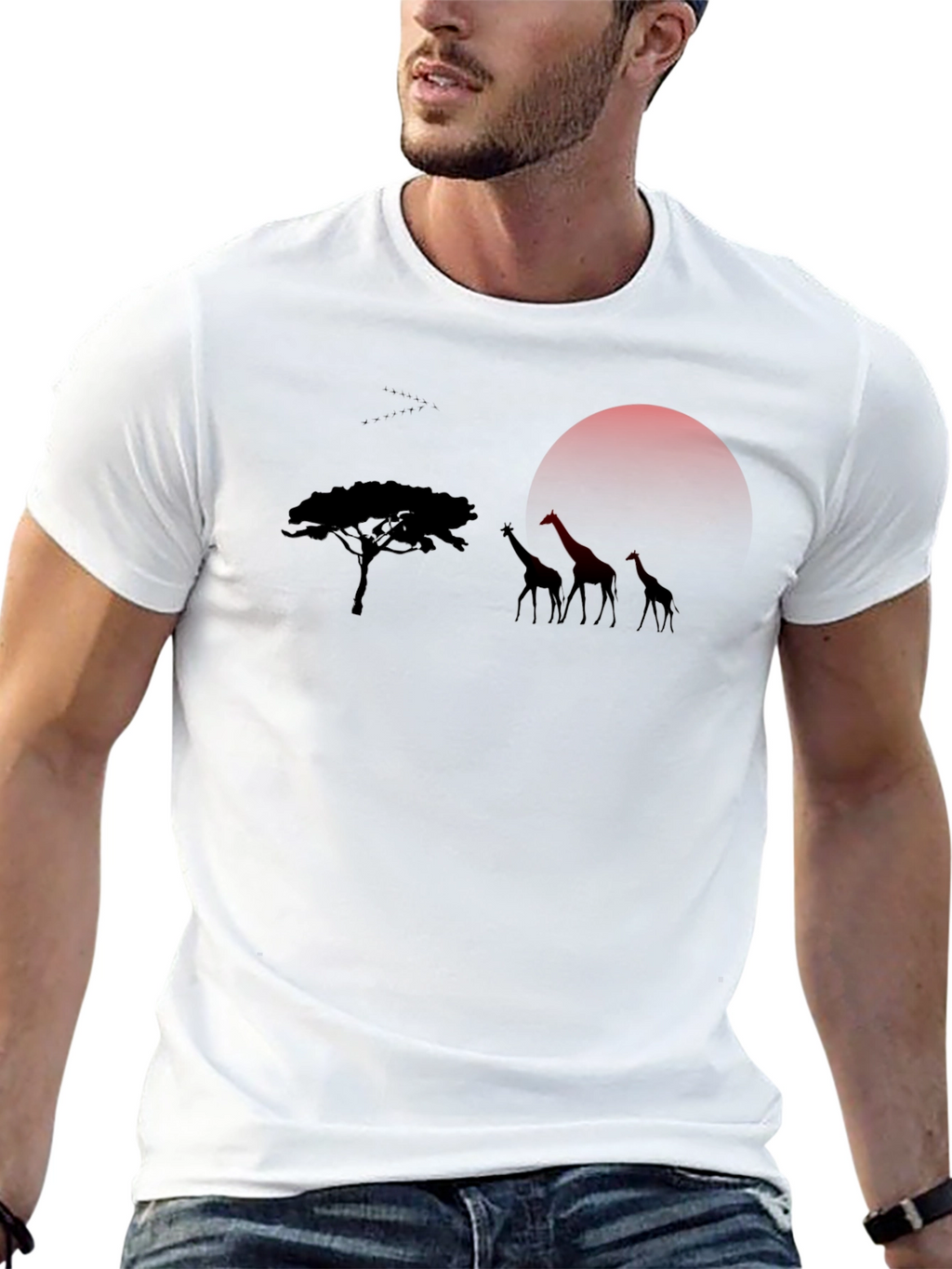 African Sunset Giraffe Graphic Tee - Black