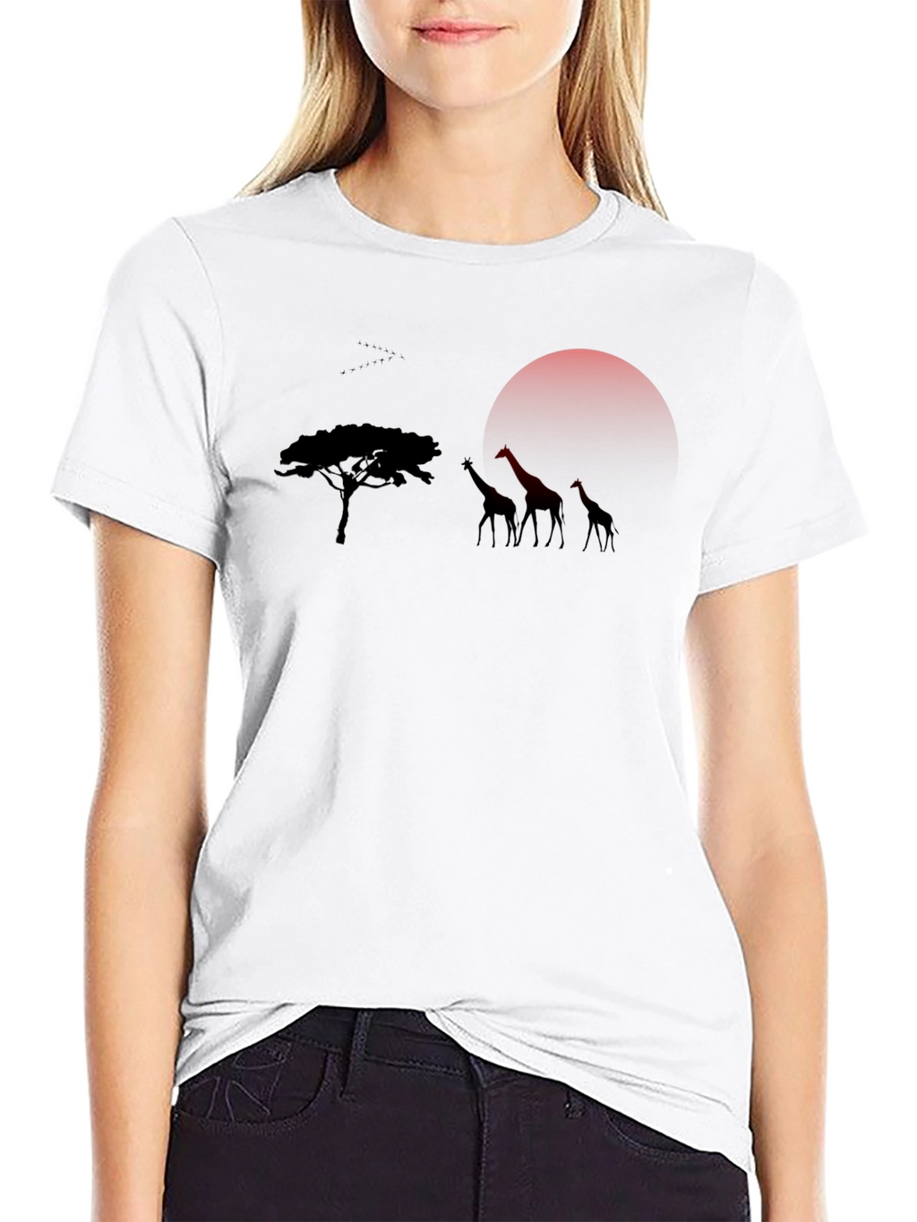 African Sunset Giraffe Graphic Tee - Black